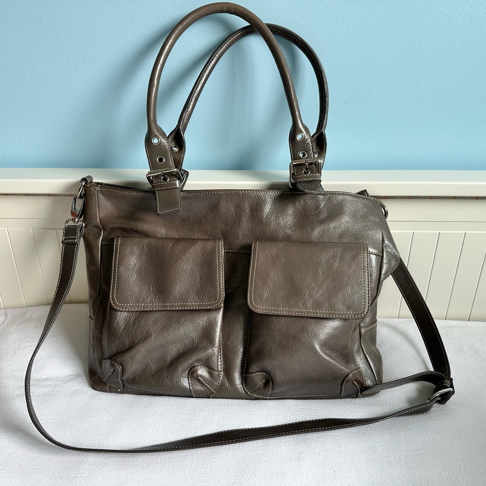 Danier Brown Leather Tote with Dual Front Pockets
